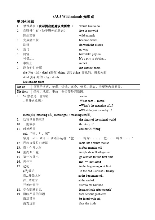 [译林版]8A U5 Wild animals知识点