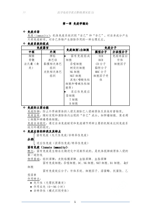 医学免疫学重点整理(期末复习)