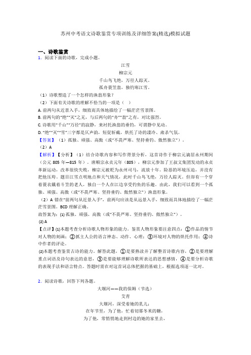 苏州中考语文诗歌鉴赏专项训练及详细答案(精选)模拟试题