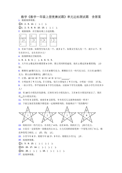 数学《数学一年级上册竞赛试题》单元达标测试题 含答案