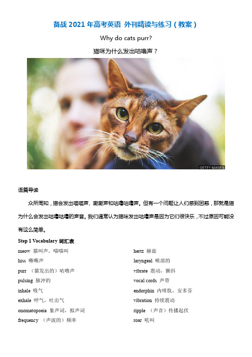 专题01 Why do cats purr 猫咪为什么发出咕噜声？(教案)