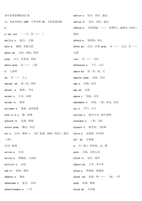 北京初中英语新课标必备词汇表