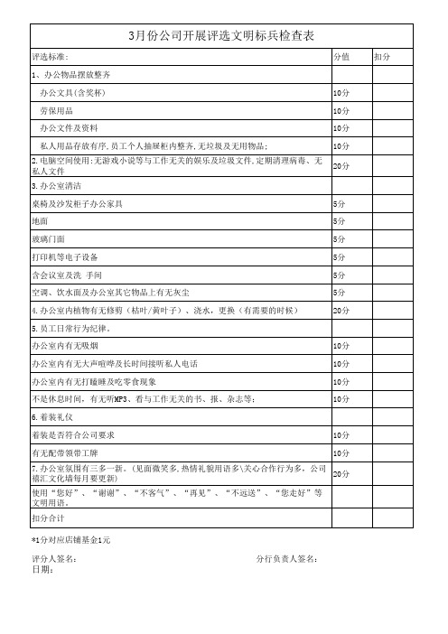 文明标兵检查表