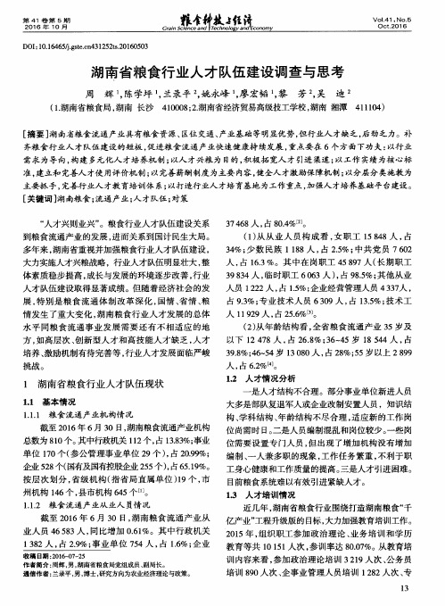 湖南省粮食行业人才队伍建设调查与思考