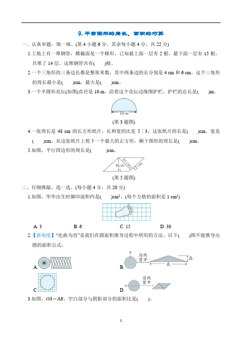 2024年北师大版六年级下册数学期末复习方法技能训练9 平面图形的周长、面积的巧算