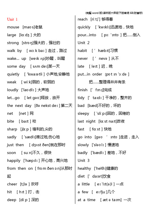 (完整word版)译林版六年级下册单词6B(附音标)