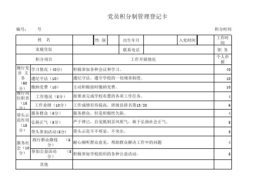 党员积分登记表