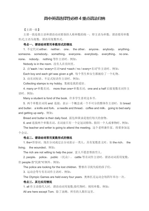 2019人教版高中英语选择性必修四全册重点语法归纳