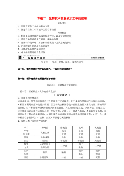 高考生物一轮复习 专题二 生物技术在食品加工中的应用教案(含解析)新人教版选修1