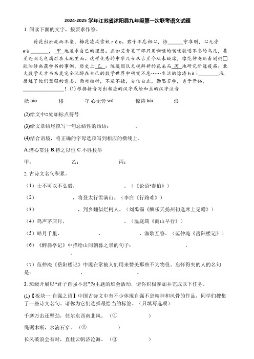 2024-2025学年江苏省沭阳县九年级第一次联考语文试题