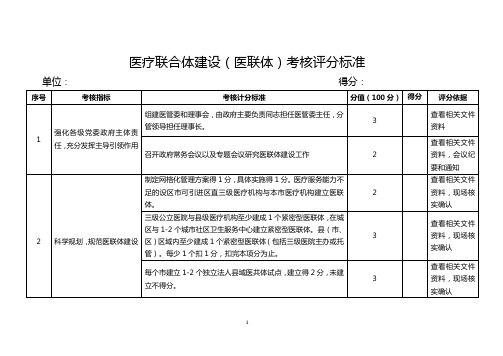 医疗联合体建设(医联体)考核评分标准