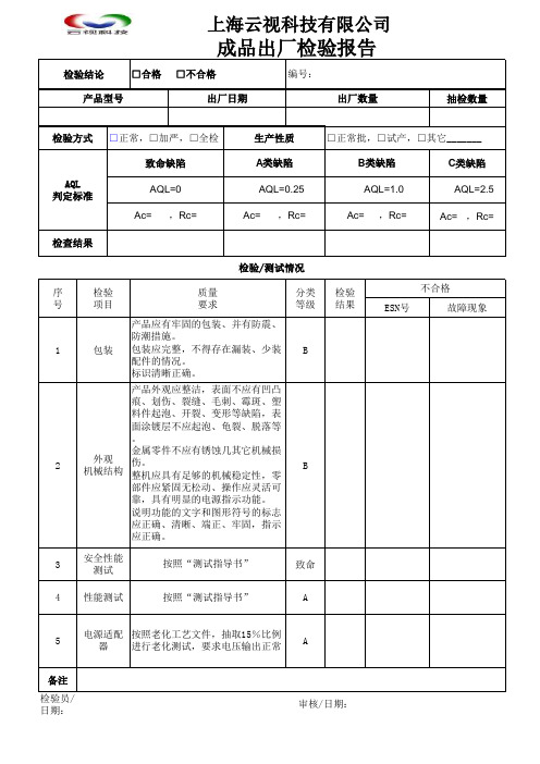 成品出厂检验报告(模版)