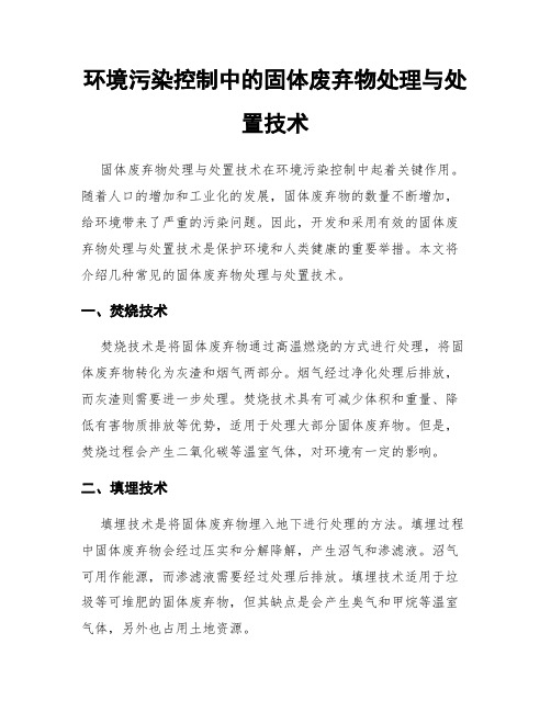 环境污染控制中的固体废弃物处理与处置技术