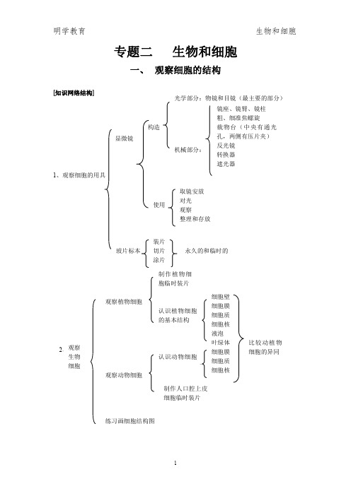 生物体的结构层次知识点总结、习题和答案