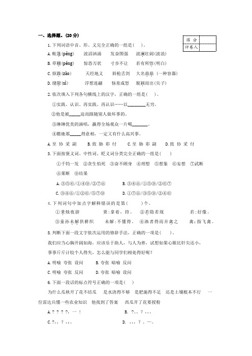 人教版小升初语文押题试卷(含答案)