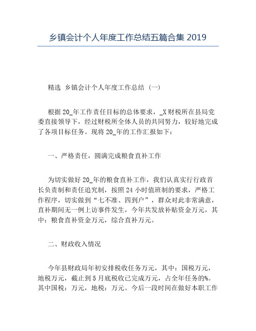 精品-乡镇会计个人年度工作总结五篇合集2019