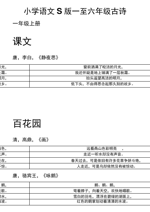 小学语文S版一至六年级古诗