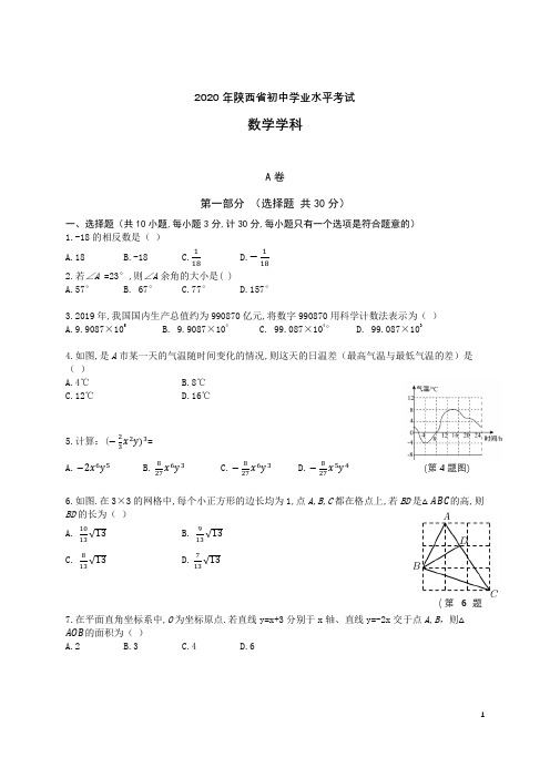 2020年陕西省初中学业水平考试-数学