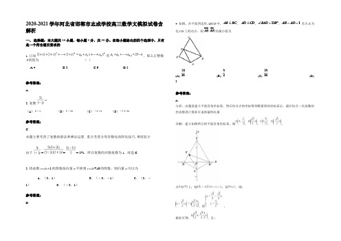 2020-2021学年河北省邯郸市志成学校高三数学文模拟试卷含解析