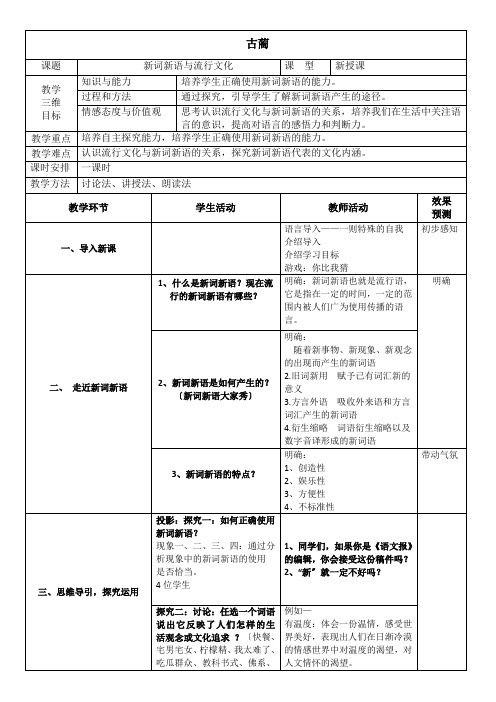 高中语文新词新语与流行文化教案