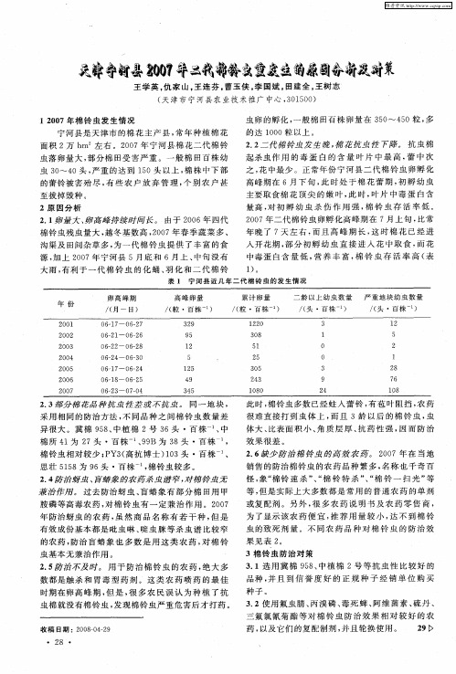 天津宁河县2007年二代棉铃虫重发生的原因分析及对策