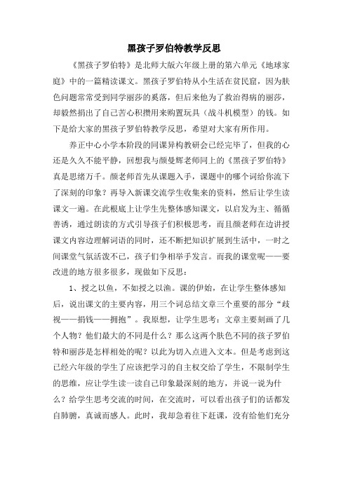 黑孩子罗伯特教学反思