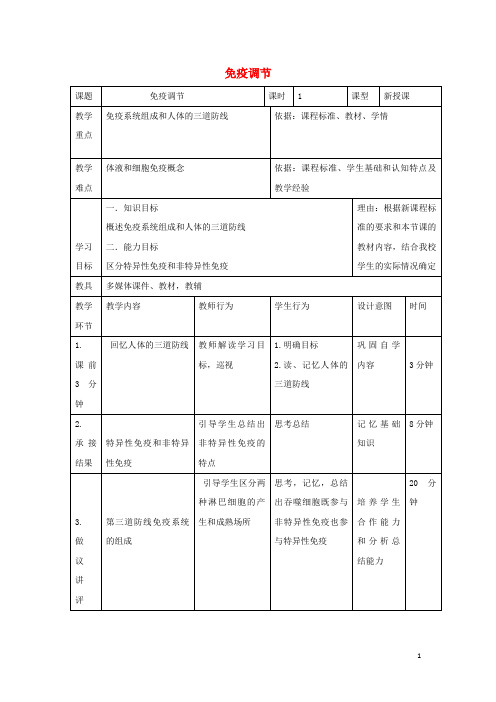 高中生物第二章动物和人体生命活动的调节免疫调节教案新人教必修