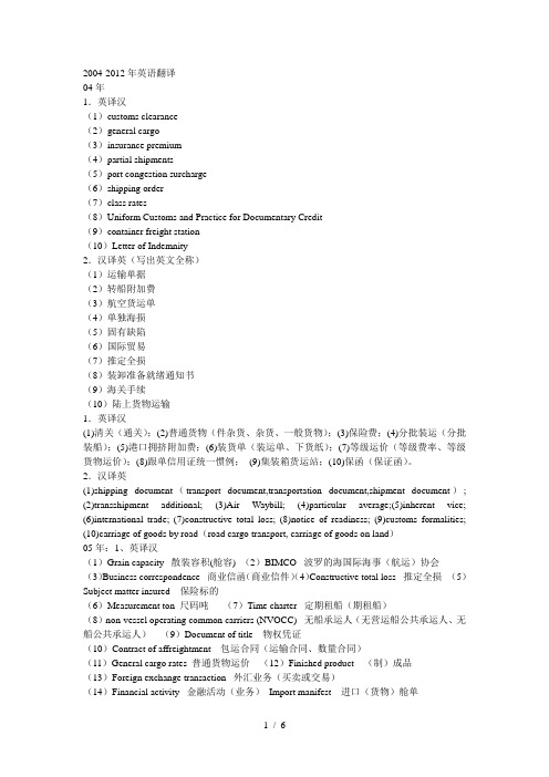 货代英语考试真题翻译题汇总