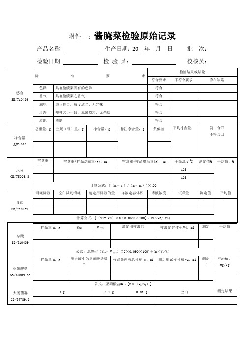 酱腌菜检验报告(空白)