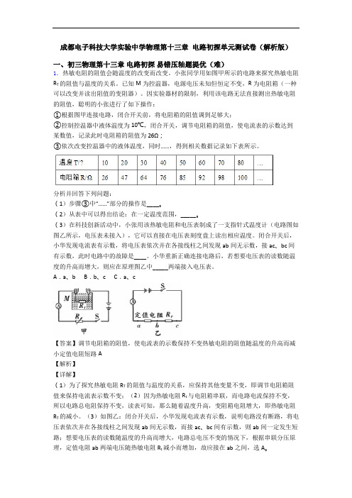 成都电子科技大学实验中学物理第十三章 电路初探单元测试卷(解析版)