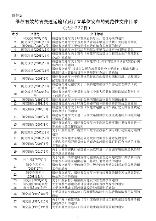 最新福建省交通厅规范性文件目录