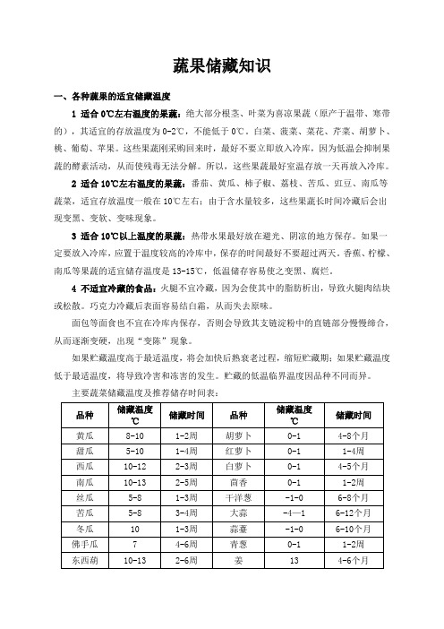 各种蔬菜水果的适宜储藏温度