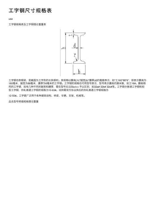 工字钢尺寸规格表