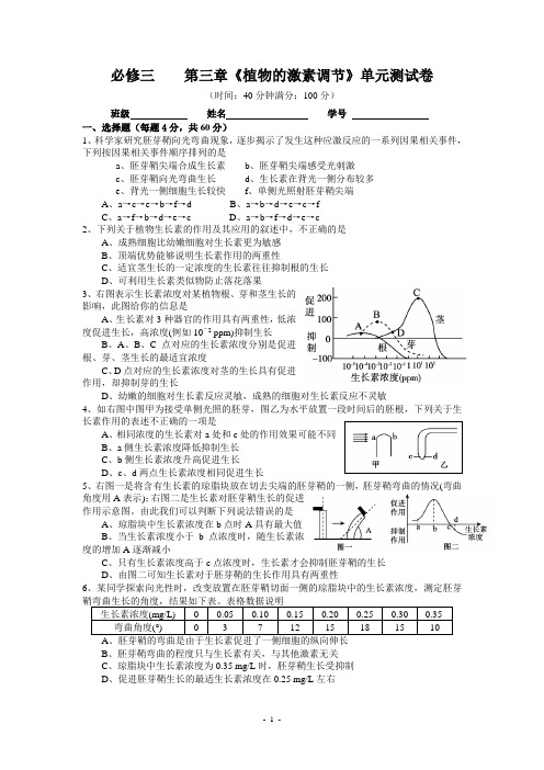 高三生物第一轮复习   必修三  第三章《植物的激素调节》单元测试卷_Hooker