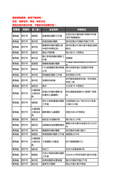 新版青海省西宁市婚纱摄影企业公司商家户名录单联系方式地址大全59家