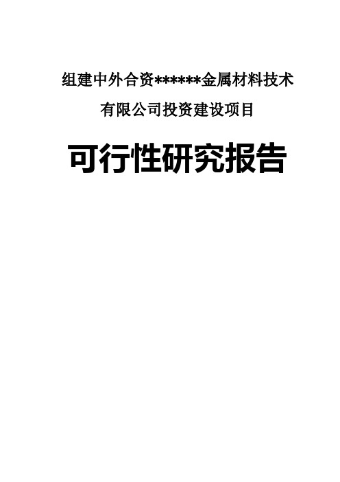 组建中外合资金属材料技术有限公司投资建设项目可行性研究报告