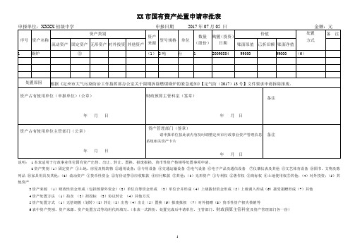 XX市国有资产处置申请表