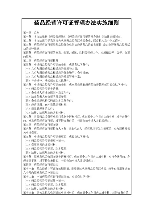 药品经营许可证管理办法实施细则