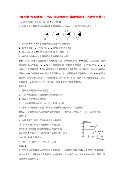 高中生物 第五章 细胞增殖、分化、衰老和凋亡本章测试3 苏教版必修1