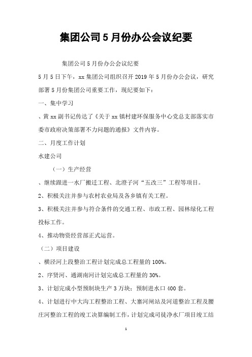 集团公司5月份办公会议纪要