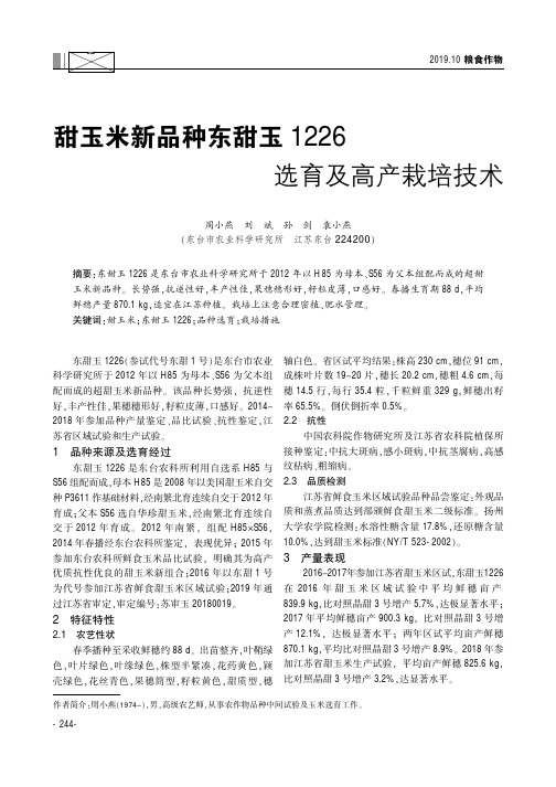 甜玉米新品种东甜玉1226选育及高产栽培技术