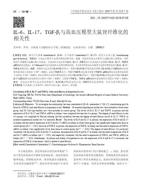 IL-6、IL-17、TGF-β1与高血压模型大鼠肾纤维化的相关性