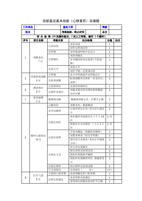 技能鉴定基本技能(心肺复苏)实操题