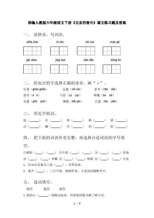 部编人教版六年级语文下册《北京的春天》课文练习题及答案