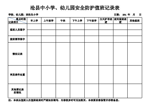 学校幼儿园安全防护值班及记录表