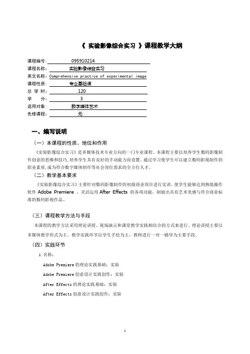 实验影像综合实习课程  教学大纲