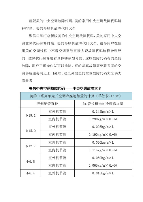 新版美中央空调故障代码,美家用中央空调故障代码解释排除,美多联机故障代码大全