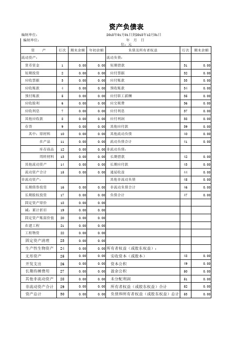 资产负债表格模板