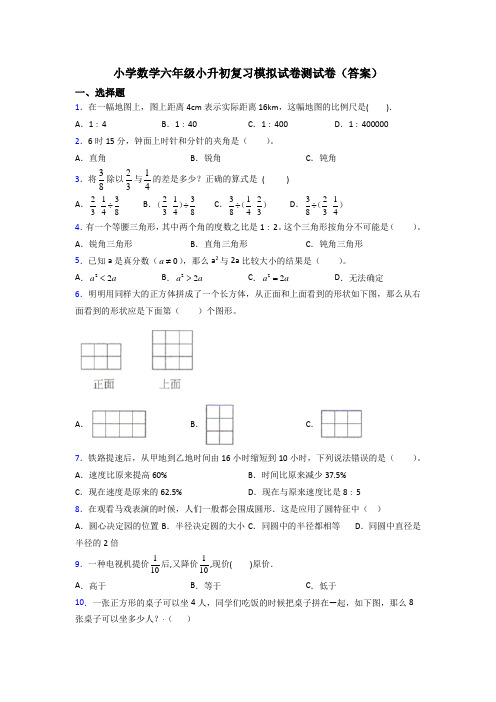 小学数学六年级小升初复习模拟试卷测试卷(答案)