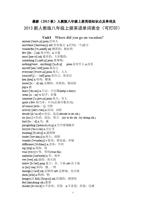 2013秋_人教版_八年级上册英语unit1-unit10知识点及单词 2